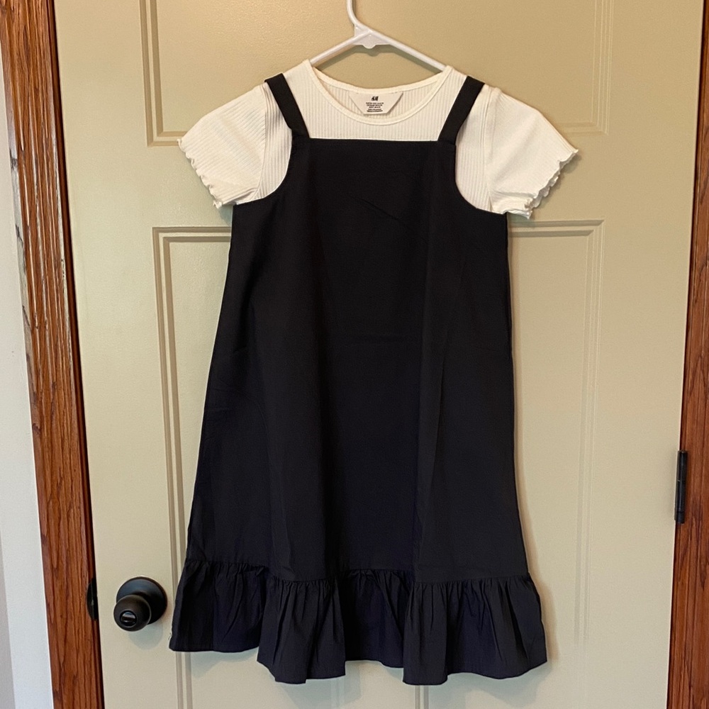 H&M Kids Black Pinafore Dress with White Tee